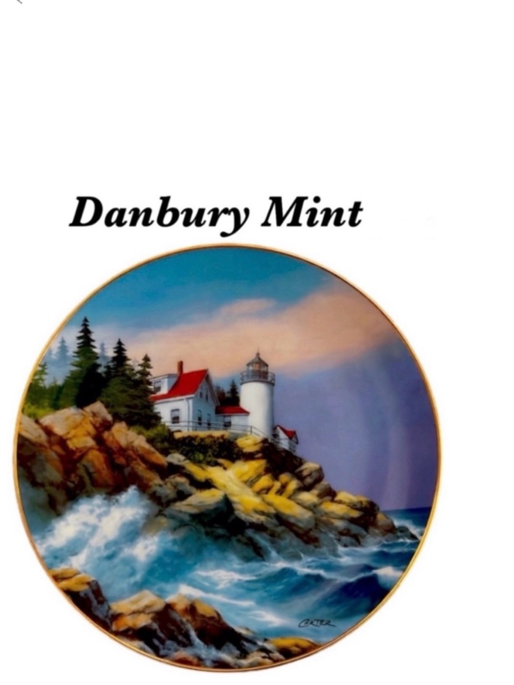 Vintage Danbury Mint Plate‎ Bass Harbor Head Nautical Lighthouse Charles Carter